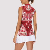 Personalised Toa Samoa Rugby Spirit Women Sleeveless Polo Shirt Red Samoan Tribal Pattern - Polynesian Pride