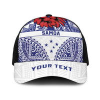 Personalised Toa Samoa Rugby Spirit Baseball Net Cap White Samoan Tribal Pattern - Polynesian Pride