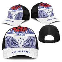 Personalised Toa Samoa Rugby Spirit Baseball Net Cap White Samoan Tribal Pattern - Polynesian Pride