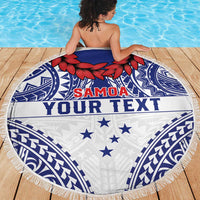 Personalised Toa Samoa Rugby Spirit Beach Blanket White Samoan Tribal Pattern - Polynesian Pride