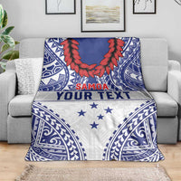 Personalised Toa Samoa Rugby Spirit Blanket White Samoan Tribal Pattern - Polynesian Pride