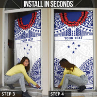 Personalised Toa Samoa Rugby Spirit Door Cover White Samoan Tribal Pattern - Polynesian Pride
