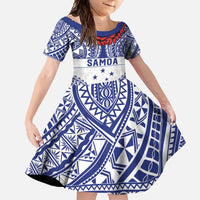 Personalised Toa Samoa Rugby Spirit Family Matching Long Sleeve Bodycon Dress and Hawaiian Shirt White Samoan Tribal Pattern - Polynesian Pride