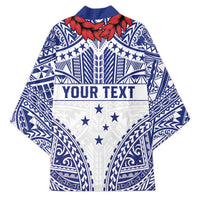 Personalised Toa Samoa Rugby Spirit Kimono White Samoan Tribal Pattern - Polynesian Pride
