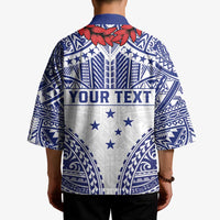 Personalised Toa Samoa Rugby Spirit Kimono White Samoan Tribal Pattern - Polynesian Pride