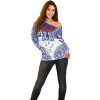 Personalised Toa Samoa Rugby Spirit Off Shoulder Sweater White Samoan Tribal Pattern - Polynesian Pride