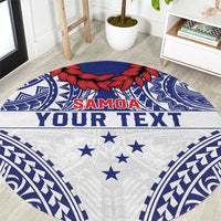Personalised Toa Samoa Rugby Spirit Round Carpet White Samoan Tribal Pattern - Polynesian Pride