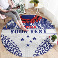 Personalised Toa Samoa Rugby Spirit Round Carpet White Samoan Tribal Pattern - Polynesian Pride