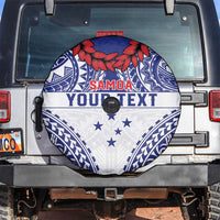 Personalised Toa Samoa Rugby Spirit Spare Tire Cover White Samoan Tribal Pattern - Polynesian Pride