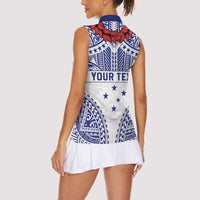 Personalised Toa Samoa Rugby Spirit Women Sleeveless Polo Shirt White Samoan Tribal Pattern - Polynesian Pride