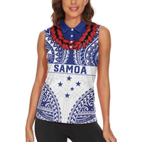 Personalised Toa Samoa Rugby Spirit Women Sleeveless Polo Shirt White Samoan Tribal Pattern - Polynesian Pride