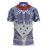 Personalised Toa Samoa Rugby Spirit Zipper Polo Shirt White Samoan Tribal Pattern - Polynesian Pride