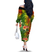 Polynesia Family Matching Off Shoulder Long Sleeve Dress and Hawaiian Shirt Pasifika Tribal with Tropical Flowers LT9 - Polynesian Pride
