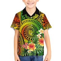 Polynesia Kid Hawaiian Shirt Pasifika Tribal with Tropical Flowers LT9 Kid Reggae - Polynesian Pride