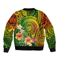 Polynesia Sleeve Zip Bomber Jacket Pasifika Tribal with Tropical Flowers LT9 - Polynesian Pride