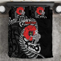 ANZAC Day Aotearoa Silver Fern Maori Personalised Bedding Set LT9 Black - Polynesian Pride