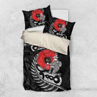 ANZAC Day Aotearoa Silver Fern Maori Personalised Bedding Set LT9 US Twin 172cm x 218cm Black - Polynesian Pride