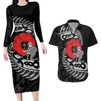 ANZAC Day Aotearoa Silver Fern Maori Personalised Couples Matching Long Sleeve Bodycon Dress and Hawaiian Shirt