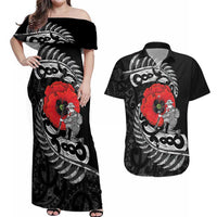 ANZAC Day Aotearoa Silver Fern Maori Personalised Couples Matching Off Shoulder Maxi Dress and Hawaiian Shirt
