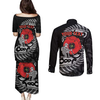 ANZAC Day Aotearoa Silver Fern Maori Personalised Couples Matching Puletasi and Long Sleeve Button Shirt LT9 - Polynesian Pride
