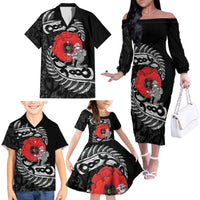 ANZAC Day Aotearoa Silver Fern Maori Personalised Family Matching Off The Shoulder Long Sleeve Dress and Hawaiian Shirt