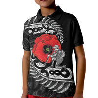 ANZAC Day Aotearoa Silver Fern Maori Personalised Kid Polo Shirt LT9 Kid Black - Polynesian Pride