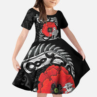ANZAC Day Aotearoa Silver Fern Maori Personalised Kid Short Sleeve Dress