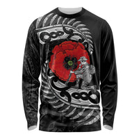 ANZAC Day Aotearoa Silver Fern Maori Personalised Long Sleeve Shirt LT9 Unisex Black - Polynesian Pride