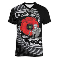 ANZAC Day Aotearoa Silver Fern Maori Personalised Women V-Neck T-Shirt LT9 Female Black - Polynesian Pride