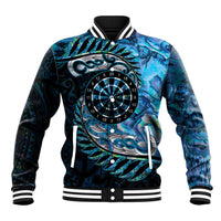 New Zealand Darts Personalised Baseball Jacket Aotearoa Silver Fern Blue Papua Shell Spirit