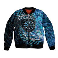 New Zealand Darts Personalised Bomber Jacket Aotearoa Silver Fern Blue Papua Shell Spirit LT9 Unisex Blue - Polynesian Pride