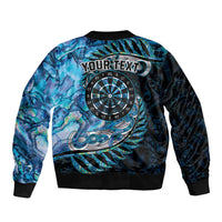 New Zealand Darts Personalised Bomber Jacket Aotearoa Silver Fern Blue Papua Shell Spirit LT9 - Polynesian Pride