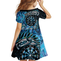 New Zealand Darts Personalised Family Matching Off Shoulder Short Dress and Hawaiian Shirt Aotearoa Silver Fern Blue Papua Shell Spirit