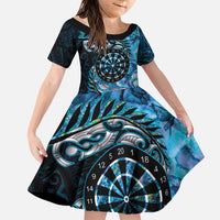 New Zealand Darts Personalised Family Matching Puletasi and Hawaiian Shirt Aotearoa Silver Fern Blue Papua Shell Spirit