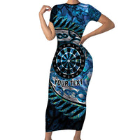 New Zealand Darts Personalised Family Matching Short Sleeve Bodycon Dress and Hawaiian Shirt Aotearoa Silver Fern Blue Papua Shell Spirit