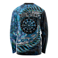 New Zealand Darts Personalised Long Sleeve Shirt Aotearoa Silver Fern Blue Papua Shell Spirit