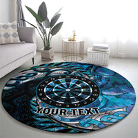 New Zealand Darts Personalised Round Carpet Aotearoa Silver Fern Blue Papua Shell Spirit