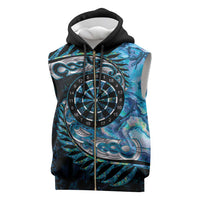 New Zealand Darts Personalised Sleeveless Zip Hoodie Aotearoa Silver Fern Blue Papua Shell Spirit LT9 Blue - Polynesian Pride