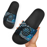 New Zealand Darts Personalised Slide Sandals Aotearoa Silver Fern Blue Papua Shell Spirit - Polynesian Pride