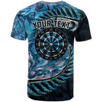 New Zealand Darts Personalised T Shirt Aotearoa Silver Fern Blue Papua Shell Spirit