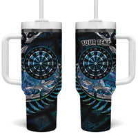 New Zealand Darts Personalised Tumbler With Handle Aotearoa Silver Fern Blue Papua Shell Spirit