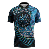 New Zealand Darts Personalised Zipper Polo Shirt Aotearoa Silver Fern Blue Papua Shell Spirit - Polynesian Pride