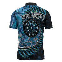 New Zealand Darts Personalised Zipper Polo Shirt Aotearoa Silver Fern Blue Papua Shell Spirit - Polynesian Pride