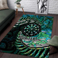 New Zealand Darts Personalised Area Rug Aotearoa Silver Fern Green Papua Shell Spirit LT9 Green - Polynesian Pride