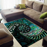 New Zealand Darts Personalised Area Rug Aotearoa Silver Fern Green Papua Shell Spirit LT9 - Polynesian Pride