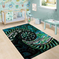 New Zealand Darts Personalised Area Rug Aotearoa Silver Fern Green Papua Shell Spirit LT9 - Polynesian Pride