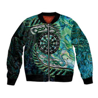 New Zealand Darts Personalised Bomber Jacket Aotearoa Silver Fern Green Papua Shell Spirit