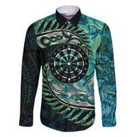 New Zealand Darts Personalised Family Matching Off The Shoulder Long Sleeve Dress and Hawaiian Shirt Aotearoa Silver Fern Green Papua Shell Spirit