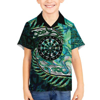 New Zealand Darts Personalised Family Matching Off Shoulder Maxi Dress and Hawaiian Shirt Aotearoa Silver Fern Green Papua Shell Spirit