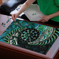 New Zealand Darts Personalised Puzzle Aotearoa Silver Fern Green Papua Shell Spirit - Polynesian Pride